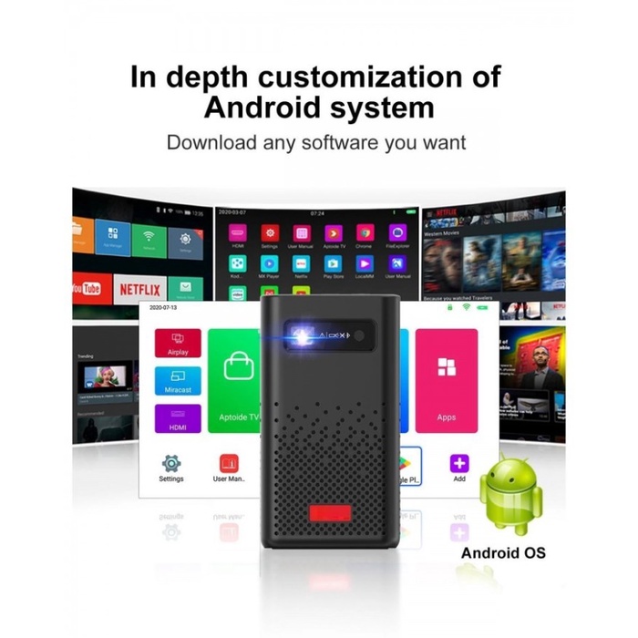 MINI SMART PROJECTOR DLP P10 ANDROID WIFI 6.0 OCTACORE 2GB/16GB 200INC