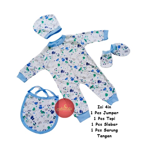 JUMPER BAYI 4 IN 1 JUMPER SET BAYI SLABER TOPI dan SARUNG TANGAN / SLEEPSUIT BAYI