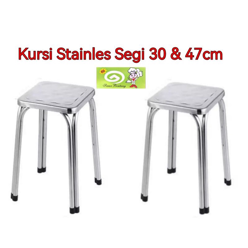 Kursi Stainless Kotak Bulat Segi Tinggi 47cm Pendek 30cm