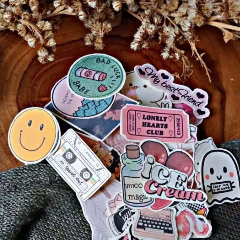 GAEKOPEDIA || NO GLOSSY STIKER TUMBLR AESTHETIC 30-48Pcs STICKER ESTETIK RETRO UNIK-Ice Cream