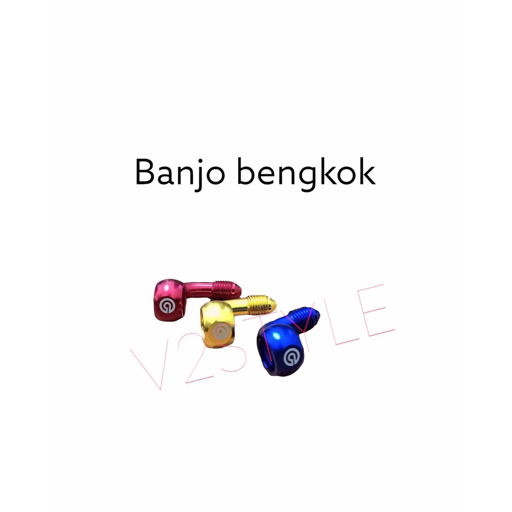 BANJO SPRINT BENGKOK THAILAND 90 DERAJAT SELANG REM BANJO LENGKUNG L UNIVERSAL VARIASI WARNA MERAH GOLD BIRU BAHAN FULL CNC  KLEMAN SELANG REM PSI HIDROLIK