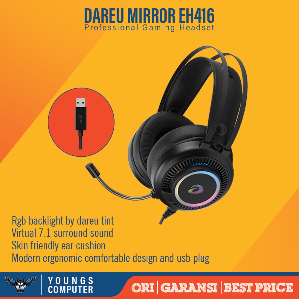 DAREU MIRROR EH416 RGB VIRTUAL 7.1 USB MIC GAMING HEADSET EH-416