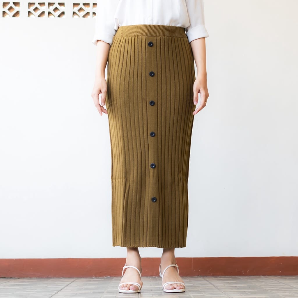 Rok Rajut kancing Premium, Rok Span Knit Tebal Premium, Rok Span Panjang, Knit Skirt By Galleraj.id