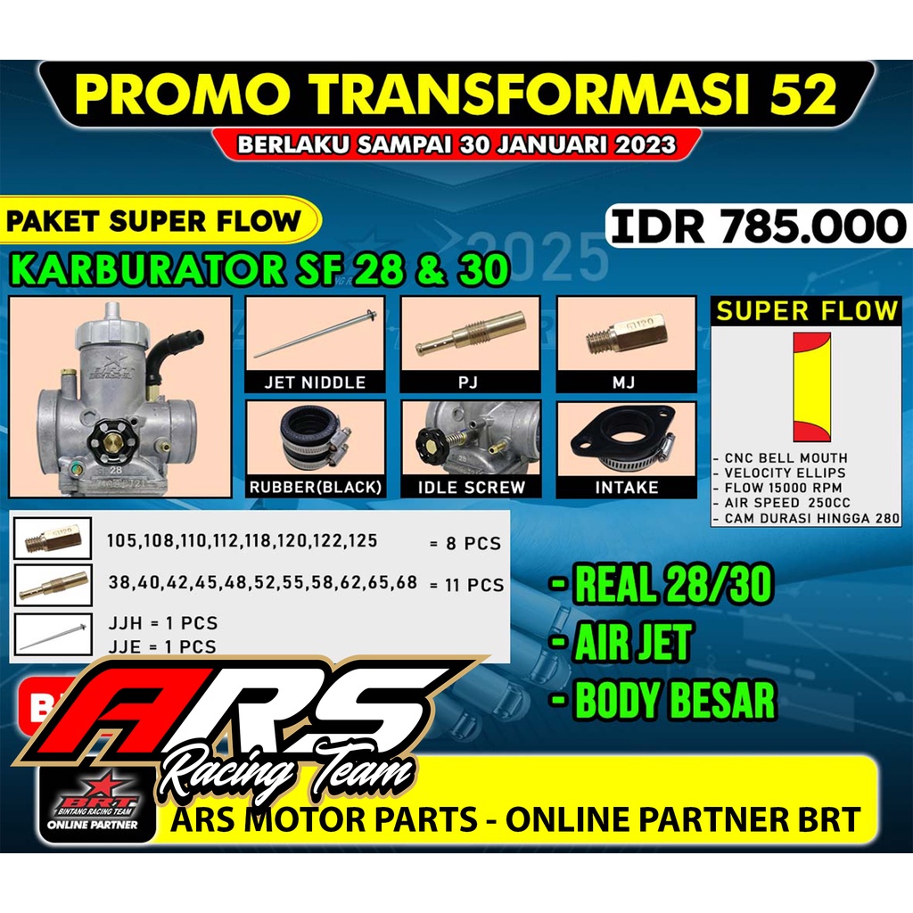 KARBU KARBURATOR BRT SUPER FLOW PE 28 & PE 30 - KARBU BRT PE 28 SF - PE 30 SF