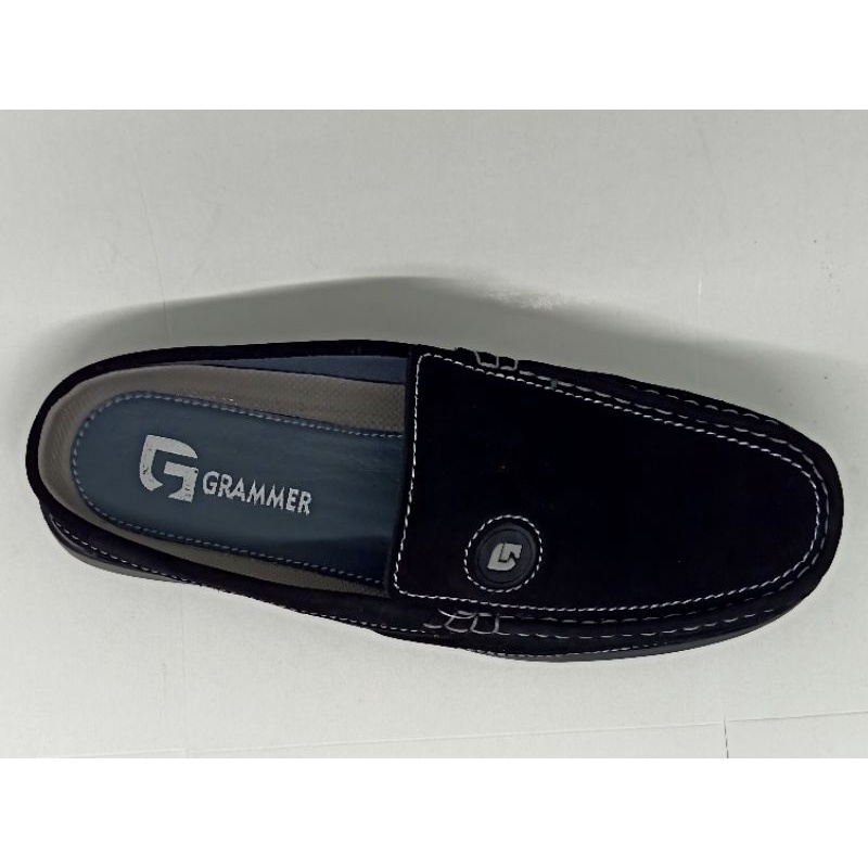 Sepatu Pria Selop Bustong Slip On Moccasin Kulit Asli Nubuck Grammer