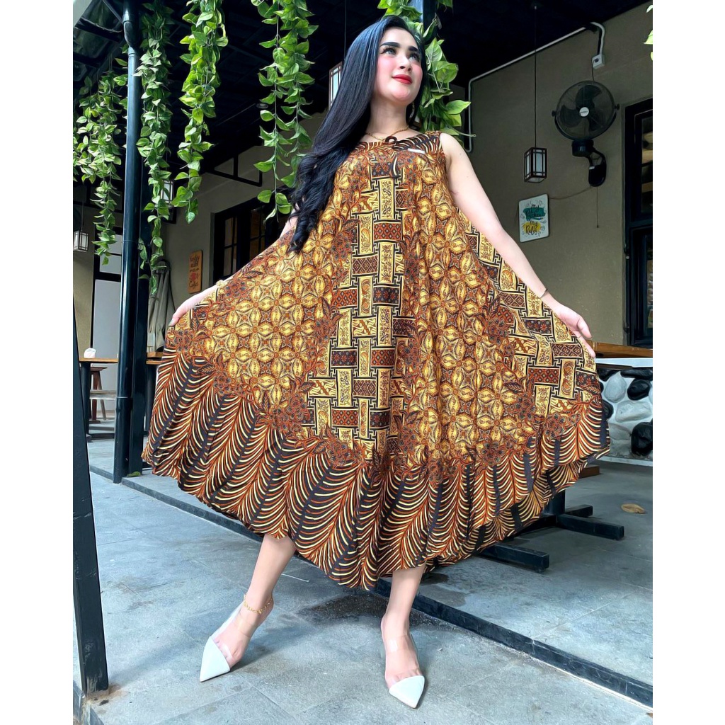 BATIK WANITA KEKINIAN DASTER DRESS RAYON YUKENSI PAYUNG JUMBO SOGAN MONOCROM BUMIL MURAH ADEM