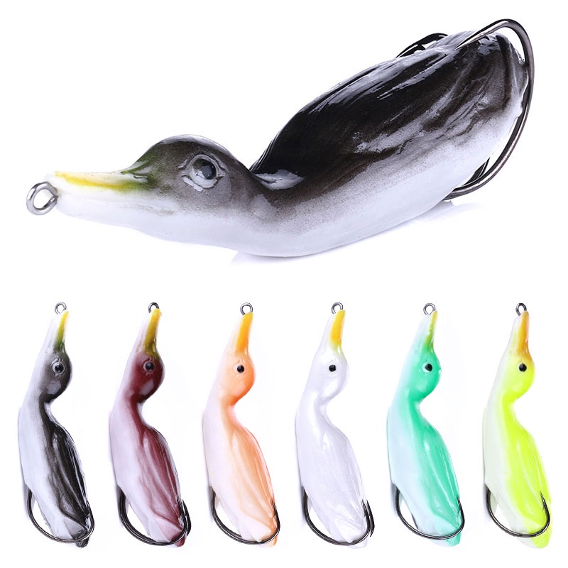 HENGJIA 1PC Fishing Lures Umpan Pancing Bentuk Bebek 6 Warna dengan Kail Treble Soft Frog Fishing Bait Gear Fishing Lure