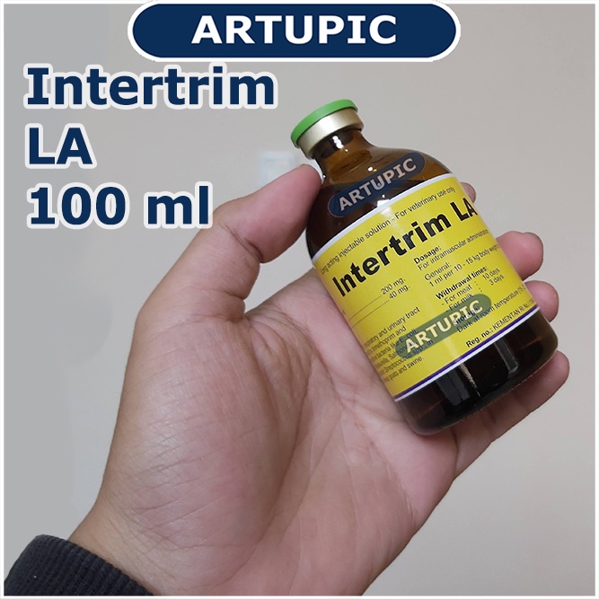 Intertrim LA 100 ml Obat infeksi pencernaan pernafasan perkencingan oleh bakteri Ecoli Haemophilus Pasteurella Salmonella Staphylococcus Streptococcus pada sapi kambing domba babi