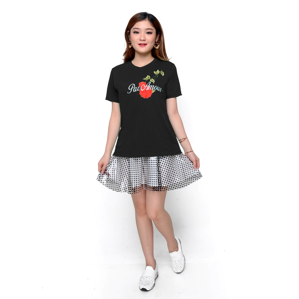 Kaos Tshirt Lengan pendek Wanita Gaya korea bordir - XSHOP Lulu