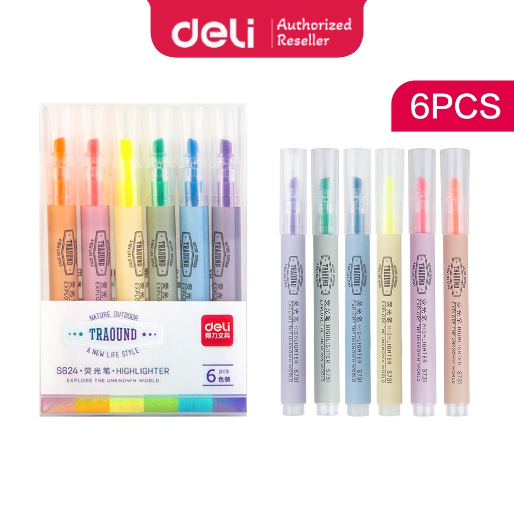 Deli Highlighter Pen Pena Isi 6 pcs S624 Spidol Pen Spidol Slim