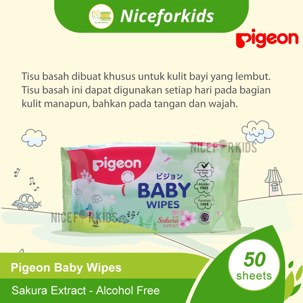 Pigeon Baby Wipes Sakura 50's / Tisu Basah Bayi Sakura 50's