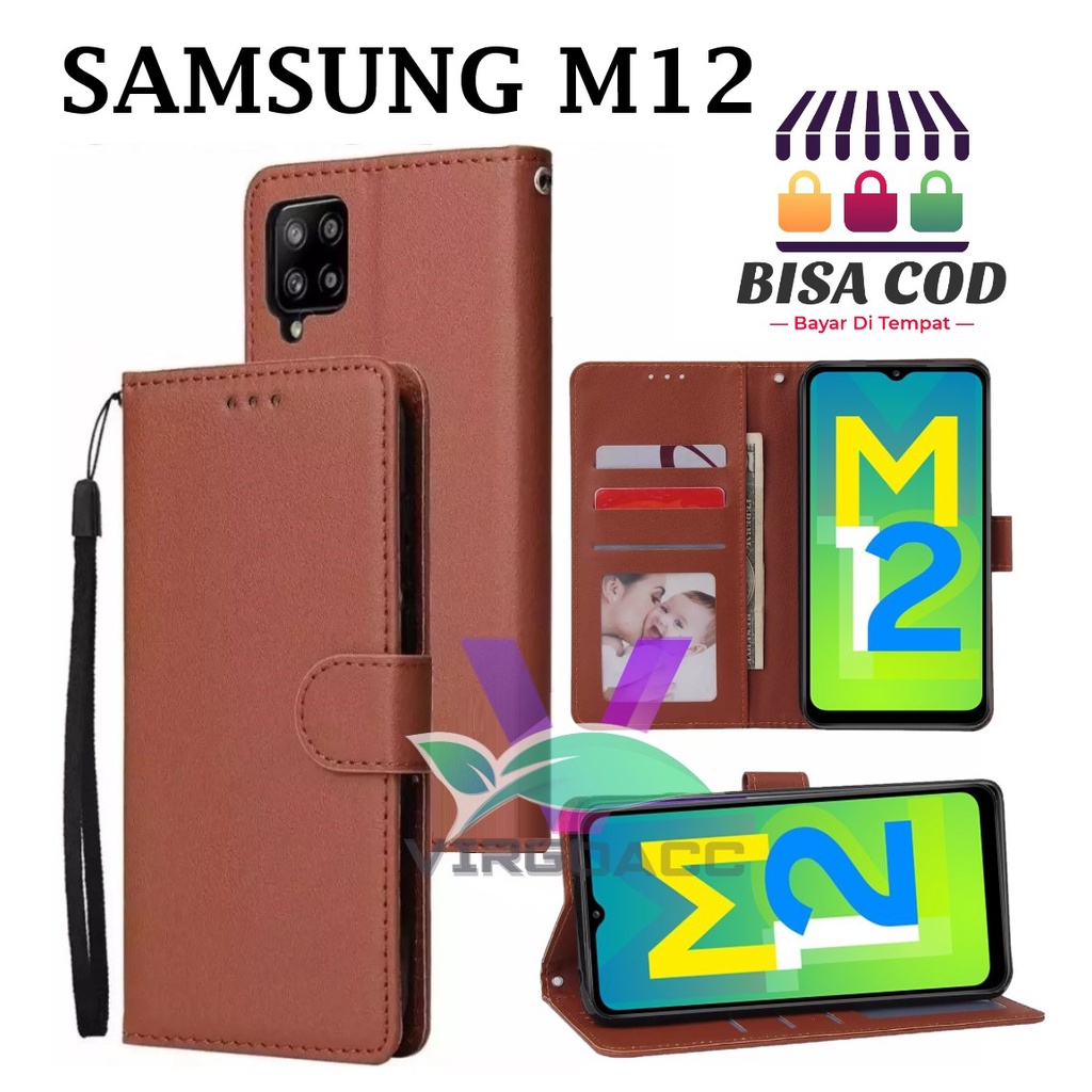 LEATHER CASE FLIP UNTUK SAMSUNG M12-FLIP COVER KULIT SARUNG BUKU DOMPET-CASING WALLET LEATHER CASE F