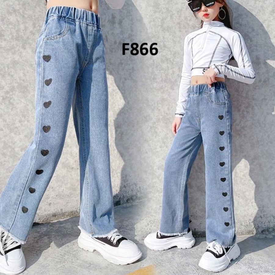 Kekinian - Celana Kulot Anak Perempuan Jins Kullot Love Jeans Tanggung Cewek Umur 7 Sampai 13 Tahun