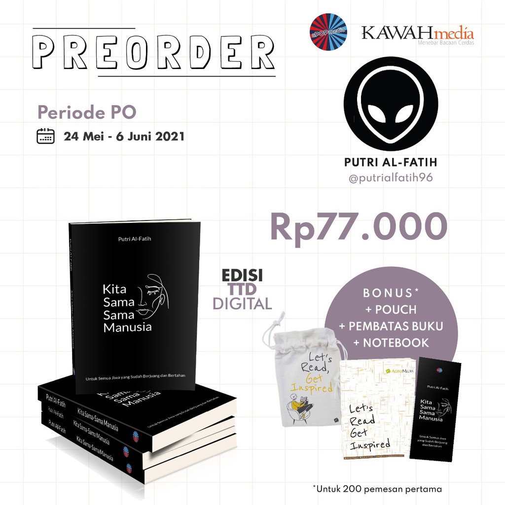

Buku kita sama-sama manusia PRE ORDER Bonus Tas Serut+ TTD Digital +Note Book + Pembatas Buku