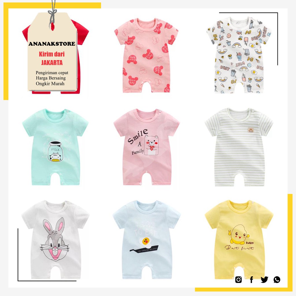 Jumper bayi Motif / Romper bayi Baju kodok Jumper lengan pendek newborn 0-6 bulan Baju bayi karakter bahan katun