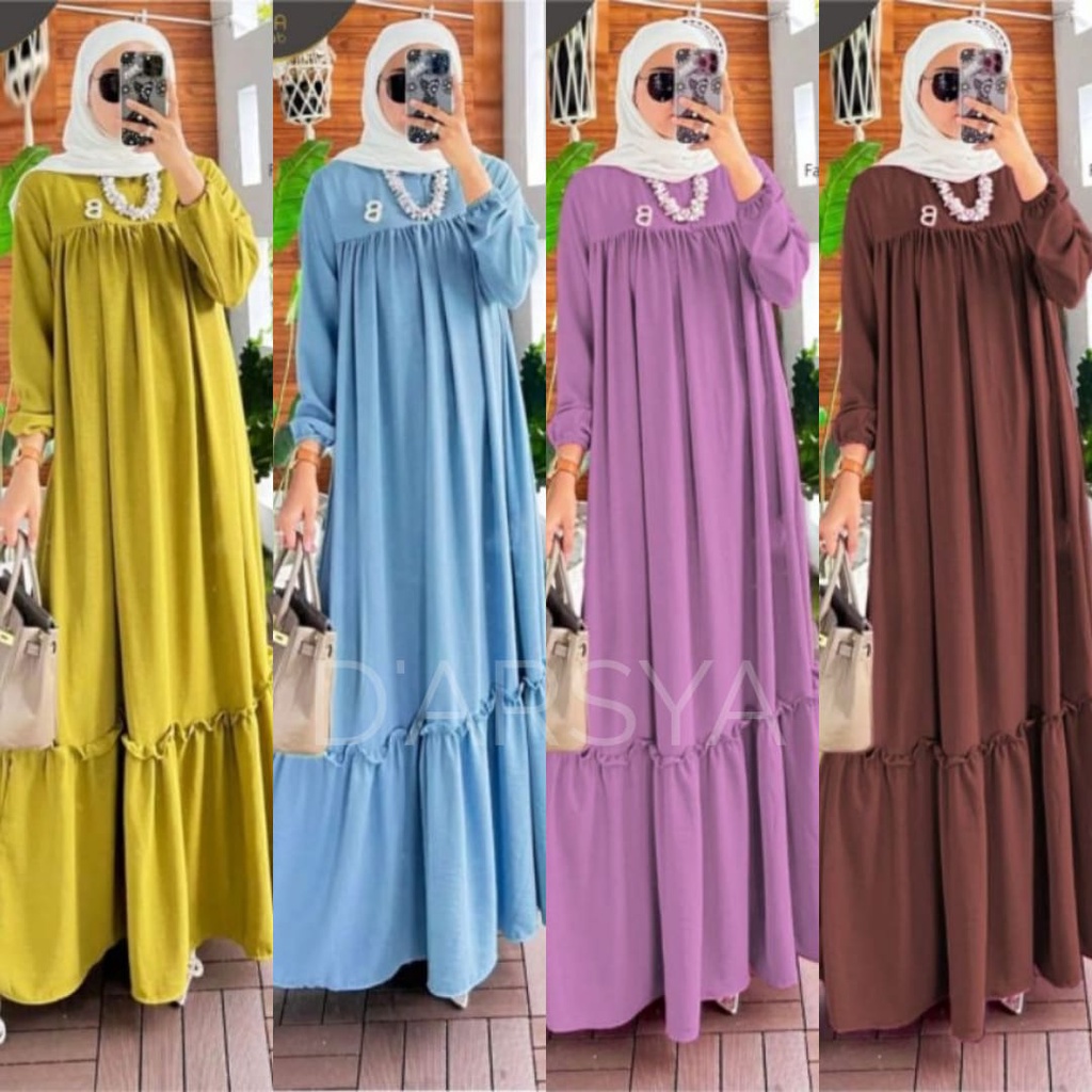 Fashion Terbaru Aliza Dress Maxi Jumbo Bahan Crinkle Premium Busui Zipper Depan By Kheyra
