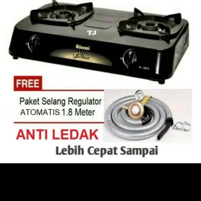 Paket Kompor Rinnai RI-302S Kompor Gas 2 Tungku + Selang Regulator