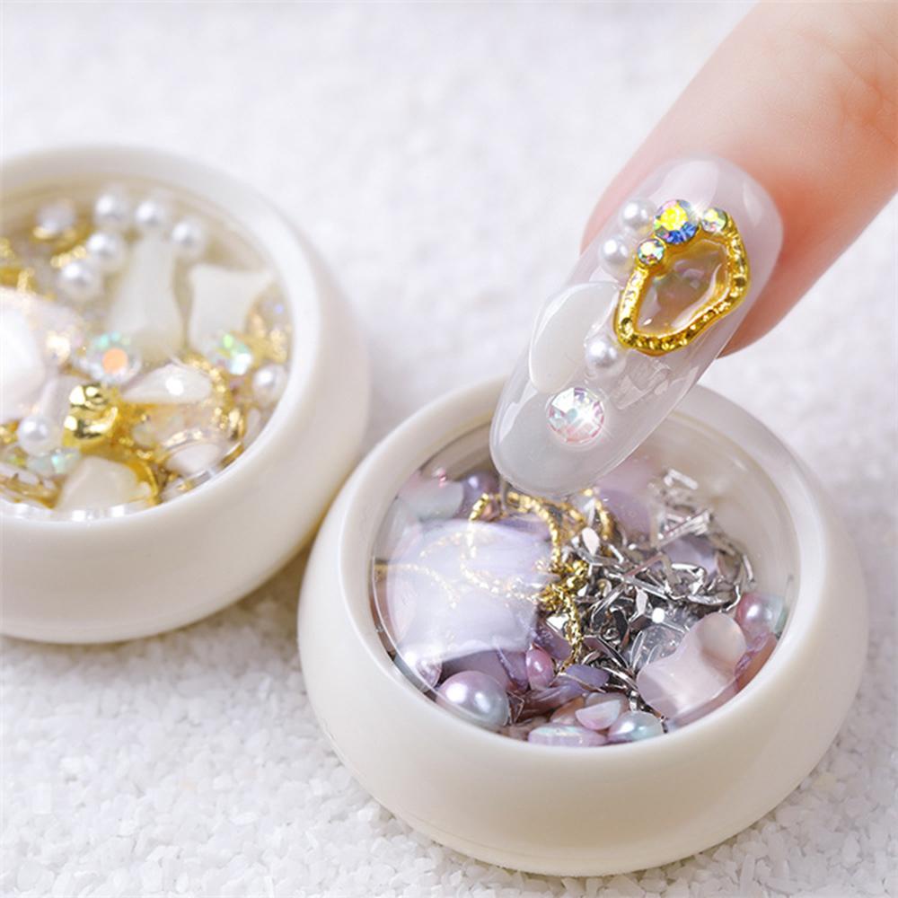 AUGUSTINA Agustina Nail Art Berlian Imitasi Tidak Teratur Berlian Terang 3D Bunga Abalone Slice Manicure Ocean Pearl Bintang Laut Kuku Payet