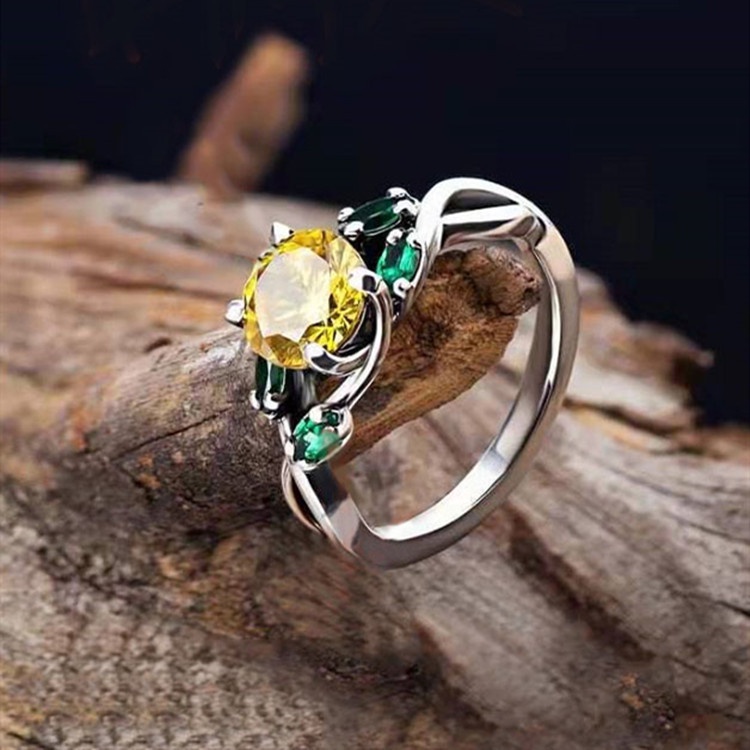 Simple European and American time yellow zirconium creative new ring