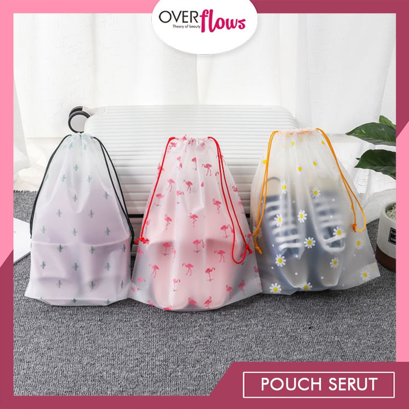 OVERFLOWS.ID Travel Pouch Organizer Bag Tas Kantong Anti Air Serut Serbaguna Waterproof Bunga Kaktus