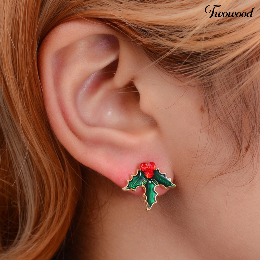 8 Pasang / Set Anting Stud Desain Pita Pohon Natal Snowman Aksen Berlian Imitasi Gaya Klasik Untuk Wanita