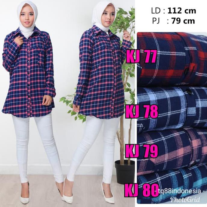 kemeja flanel cewek/kemeja flanel//kemeja kotak/boyfriend shirt - Merah