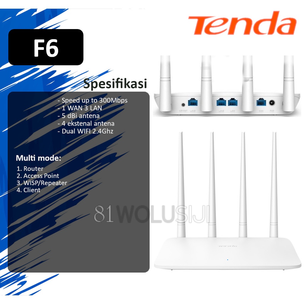 Tenda F6 Wireless Router N300 4 Antena - WISP/Extender Support