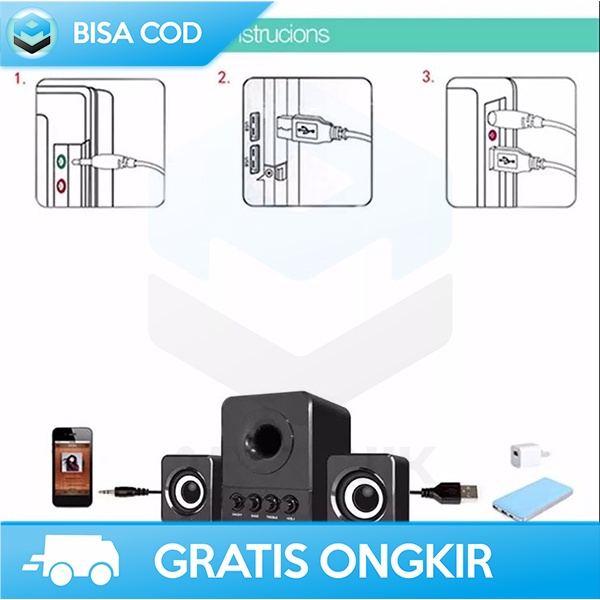 SUBWOOFER SPEAKER STEREO 2.1 TAFFWARE SUPER BASS USB 3W MODERN DESIGN