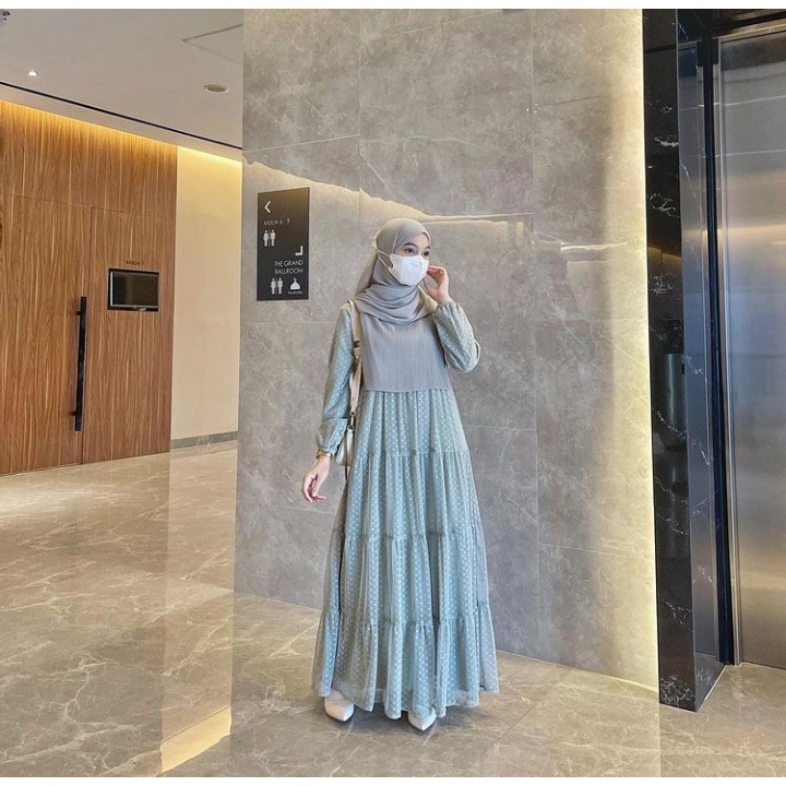 VEE DRESS/GAMIS TILE POLKADOT/Gamis pesta kondangan/Ootd kondangan