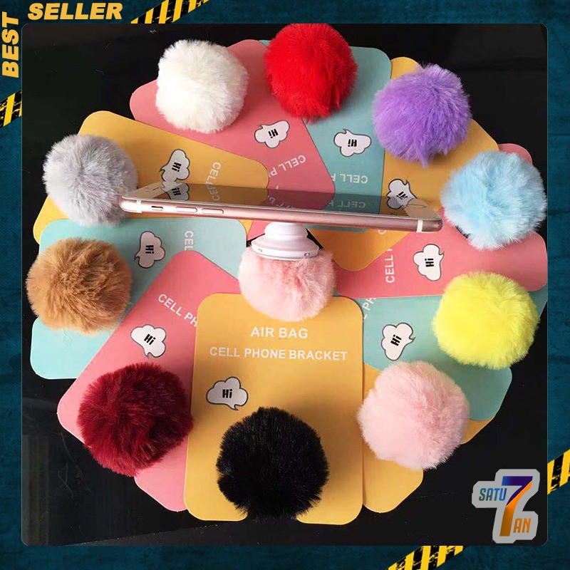 Satu7an PS03 POP SOCKET WARNA 3D POMPOM POPSOCKET BULU