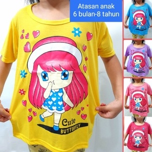 Kaos Anak perempuan 6 blun-8 thun oblong S M L XL pakaian atasan baju cewek murah topi girl grosir