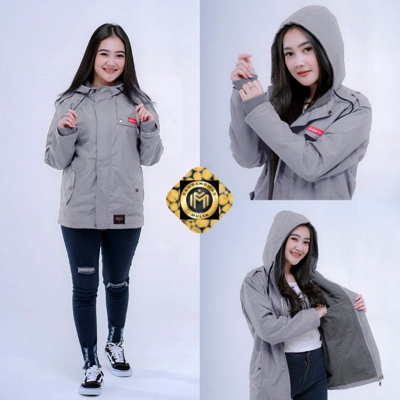 JAKET PARKA WANITA SEMI PARKA CEWEK BLAZER WATERPROOF ORIGINAL REBEL ID - SANDANGMAS MULYA-Blazer Abu