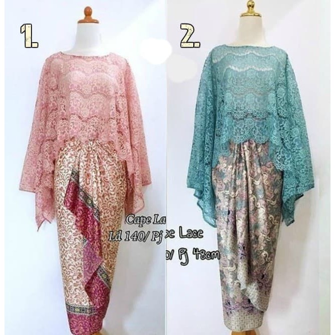 Setelan Kebaya Brukat Set Kebaya Modern Cape Glitter Peach dan Dark Mint
