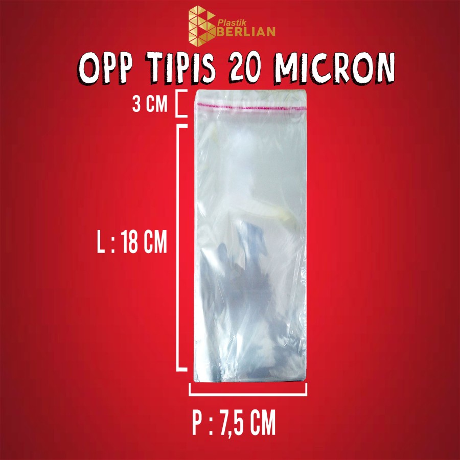 

7,5 x 18 cm Plastik OPP TIPIS (100 lbr) lem/seal