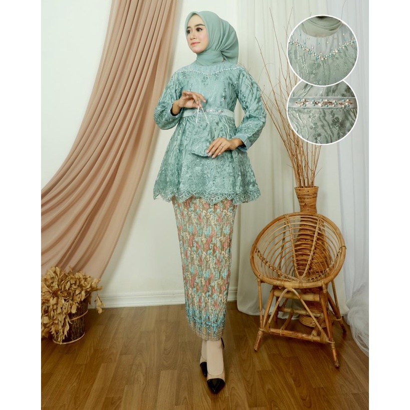 Permata Olshop / Kebaya Brokat Shabira JN / Kebaya Lamaran / Kebaya Wisuda Modern / Blouse Tunik Modern