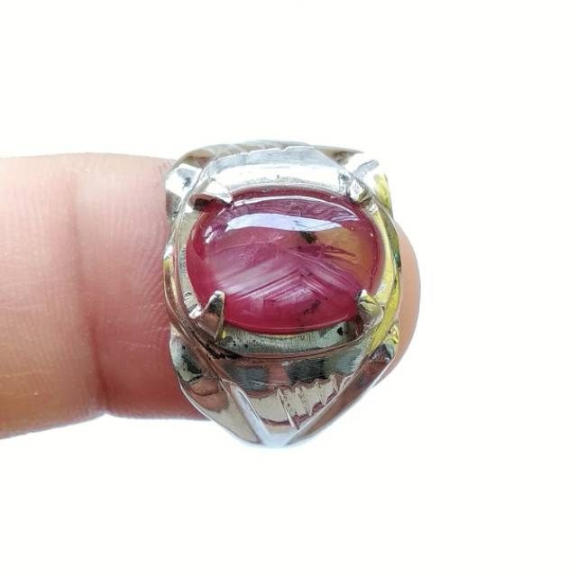 Cincin Monel Batu Permata Natural Ruby Star Motif Garis 09