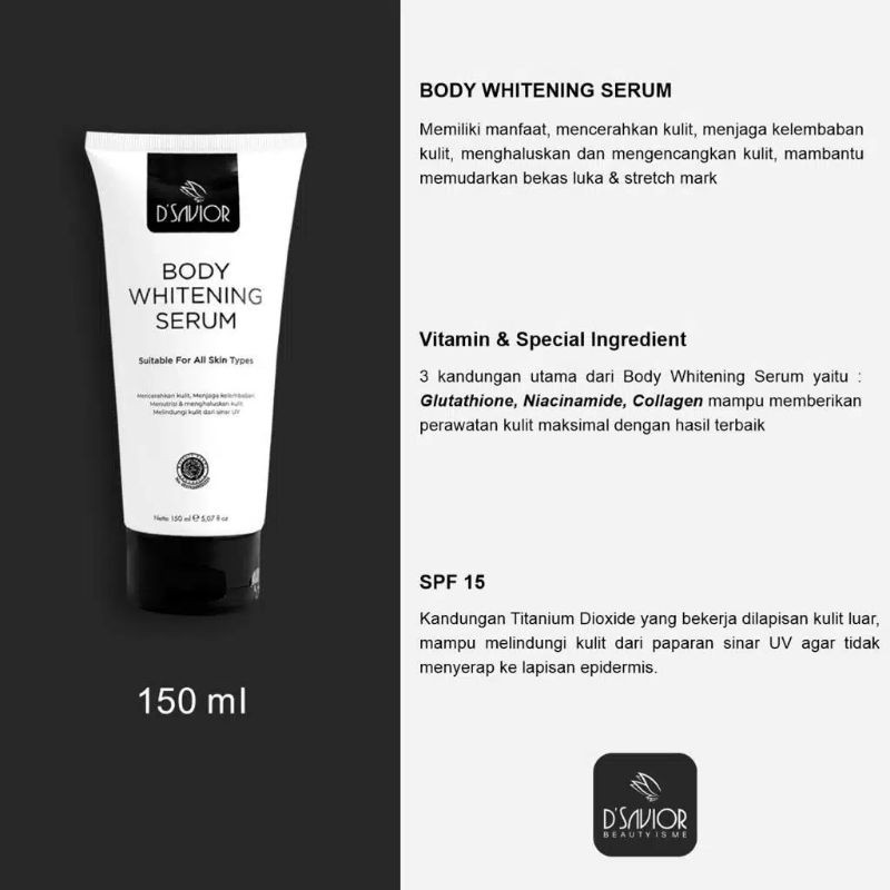 D'SAVIOR Body Whitening Serum Pencerah Kulit ORIGINAL 100% BPOM orii