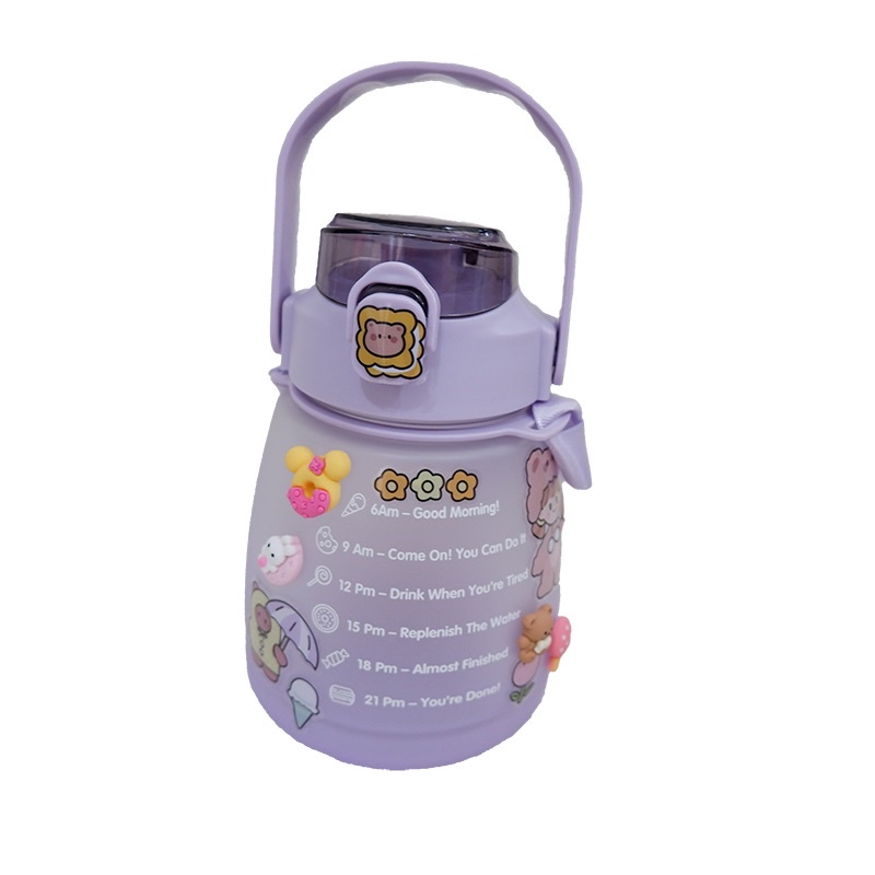 Botol Minum 2 Liter 2000ML 1300ML 1.3 Liter VIRAL/Botol Gradasi/Botol Lucu/ Botol Besar-1 Warna Ungu/1300ml