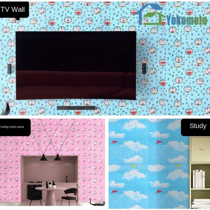 （COD）Promosi terlaris！！Wallpaper dinding 3D kamar tidur wallpaper Foam Motif Batu Bata Dekorasi kamar Stiker Dinding for Bedroom-7