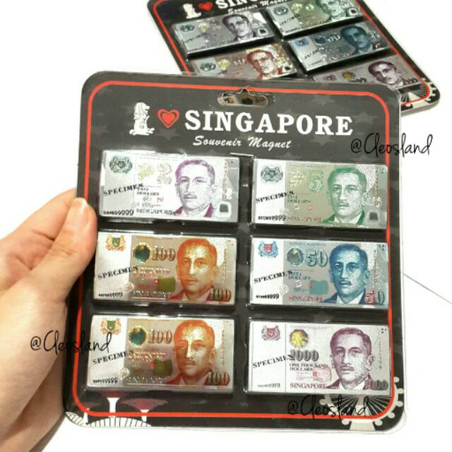 Souvenir Magnet Kulkas Mata Uang Singapore Dollar