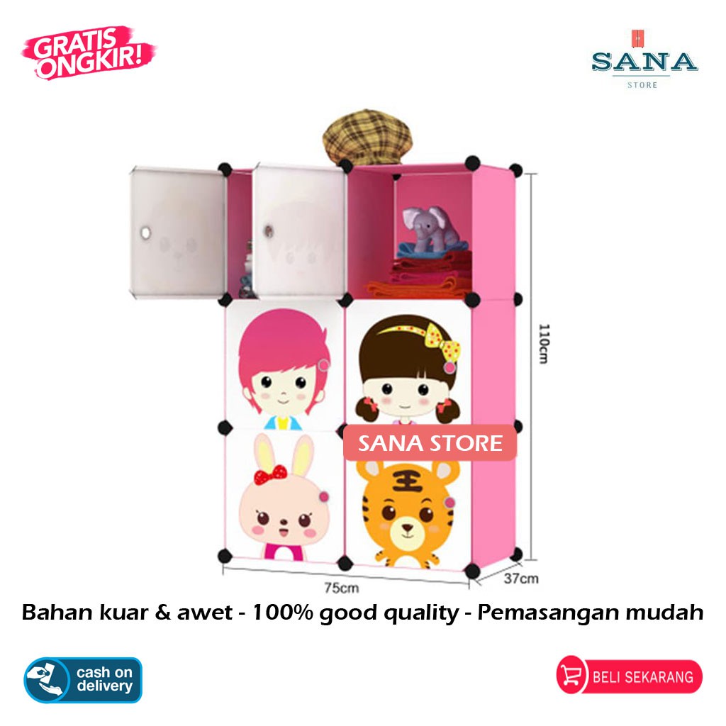 Lemari Baju Pakaian Rak  Buku Mainan  Anak  Foldable Storage 