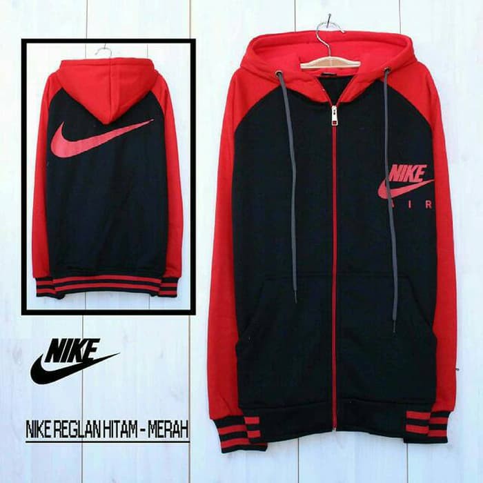 JAKET HOODIE SWEATER NIKE AIR REGLAN HITAM MERAH