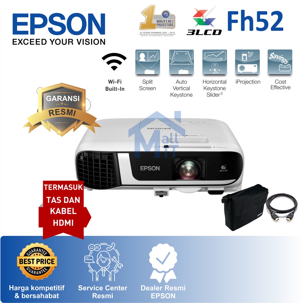 (PACKING KAYU) PROYEKTOR EPSON EB-FH52 EB FH52 EBFH52 WiFi Wireless PENGANTI EPSON U42 EB-U42 Full HD