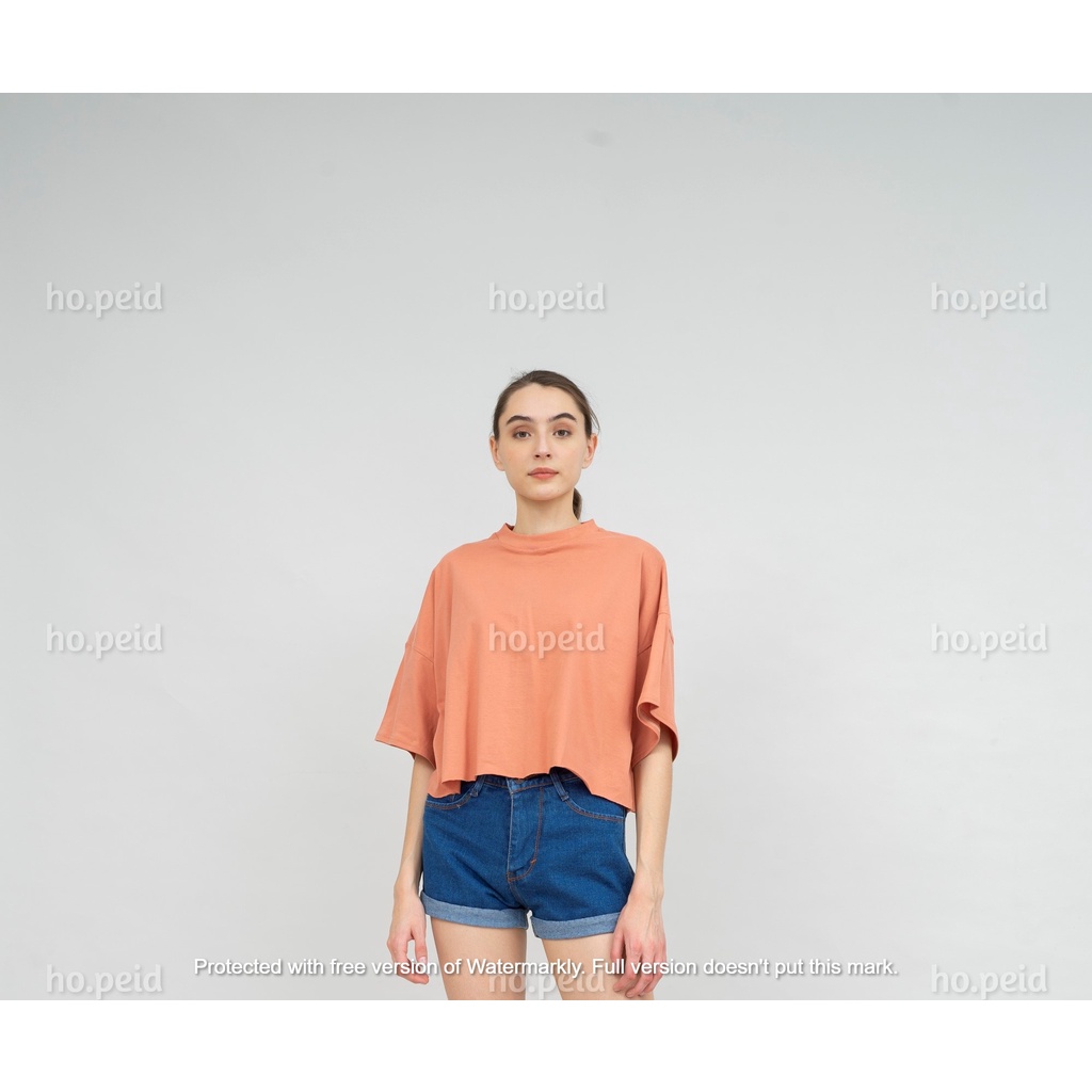 OVERSIZED CROP TEE  UNFINISHED COMBED PREMIUM 30S CROP TOP BASIC (TERRACOTTA) SHIRT