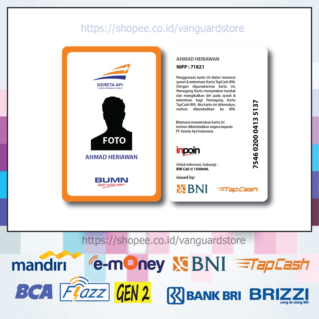 KARTU E MONEY E TOLL KARTU PT KAI BNI ID CARD 10 EMONEY MANDIRI FLAZZ TAPCASH BRIZZI-2 SISI