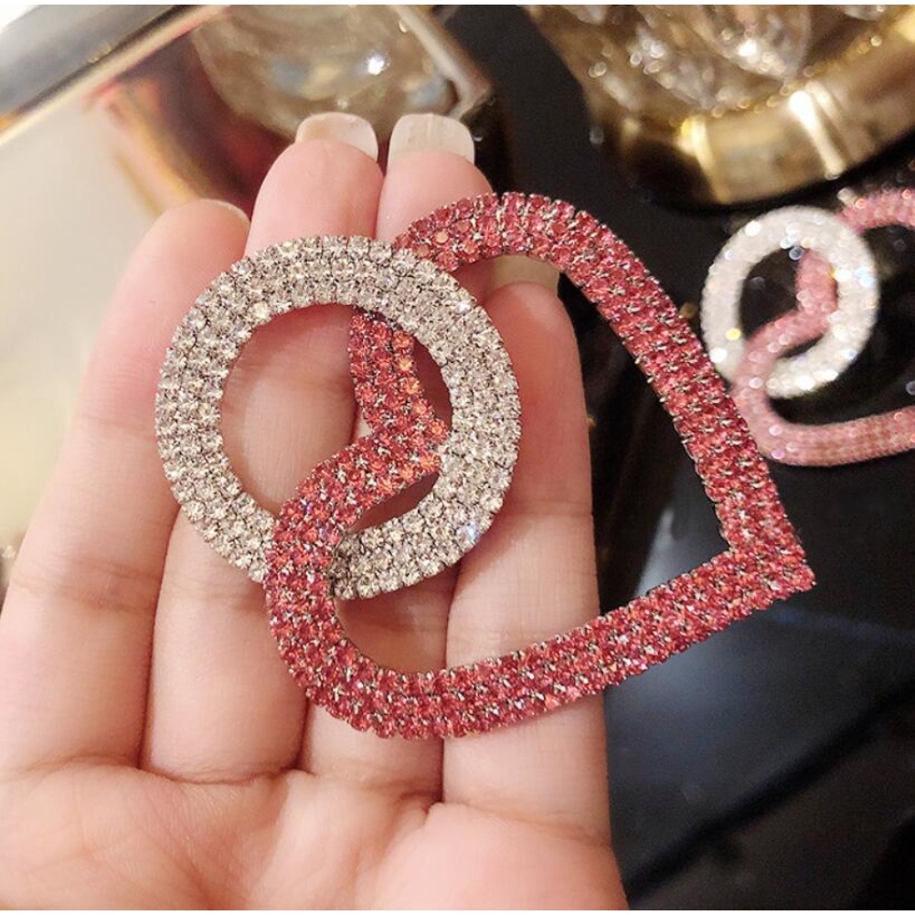 Hu Hu Hu Hu Hu Alat Bantu Pasang Kacamata♡ Anting Tusuk Gantung Wanita Desain Hati / Bulat Hias Berlian Imitasi Untuk Pesta / Hadiah
