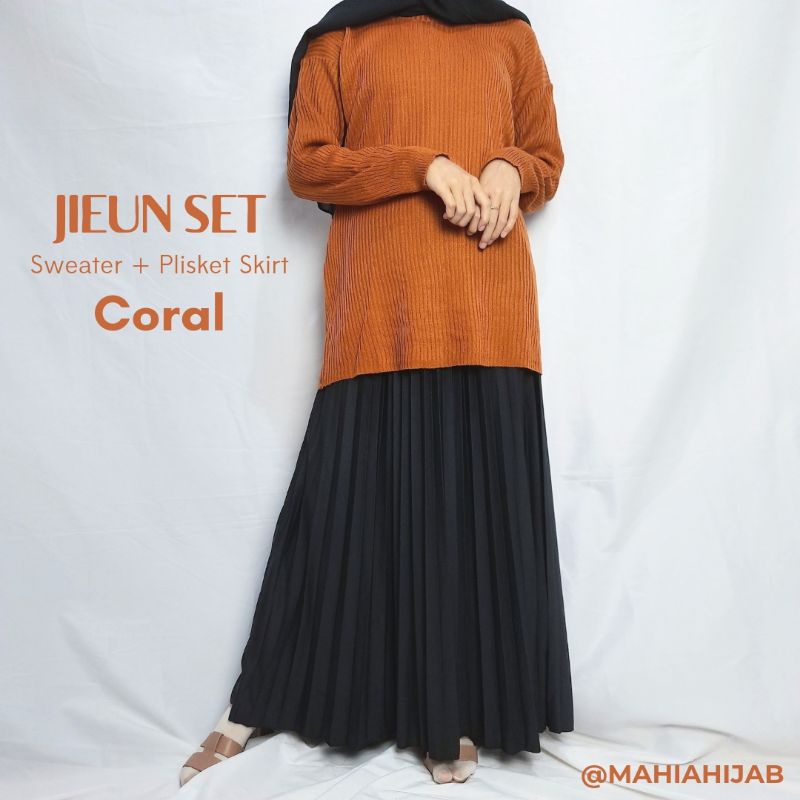 JIEUN SET (Sweater rajut + Rok Plisket) Paket hemat ootd hijab outfit murah