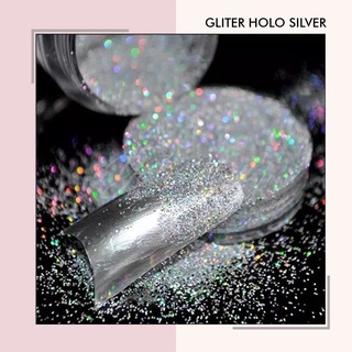 Glitter hologram silver gold nail art gliter holo nails hiasan kuku hologram