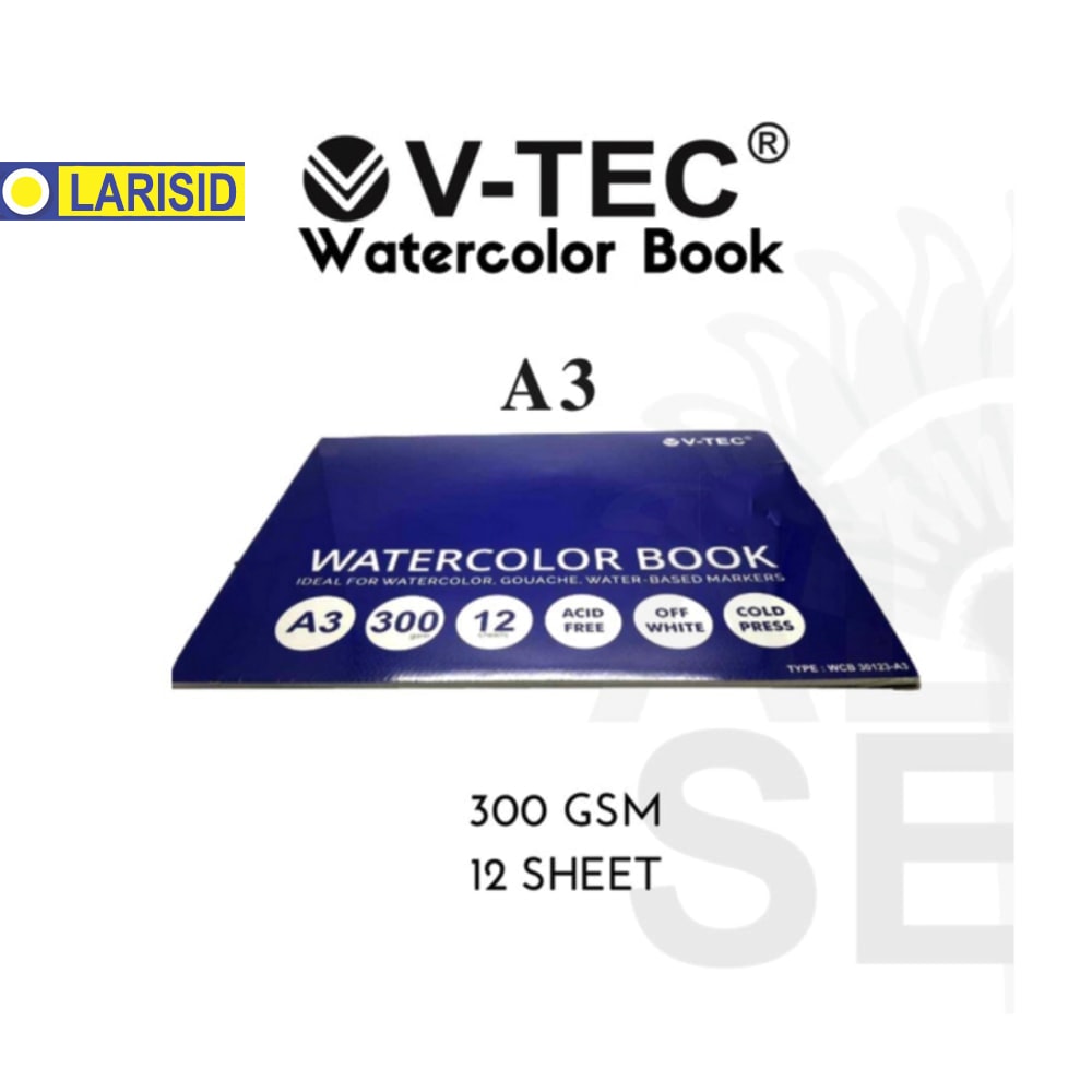 

V-TEC WATERCOLOR BOOK A3 300GSM COLDPRESSED TYPE WCB 30123-A3