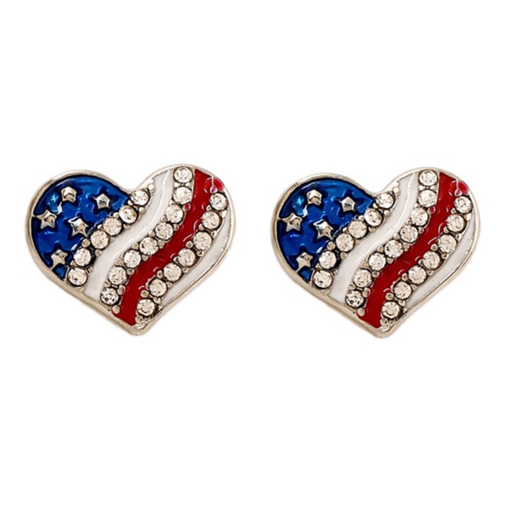 Hu Hu Hu Hu Hu Alat Bantu Pasang Kacamata♡ Anting Tusuk Berlian Imitasi Bentuk Bintang Hati Bendera Amerika Untuk Wanita